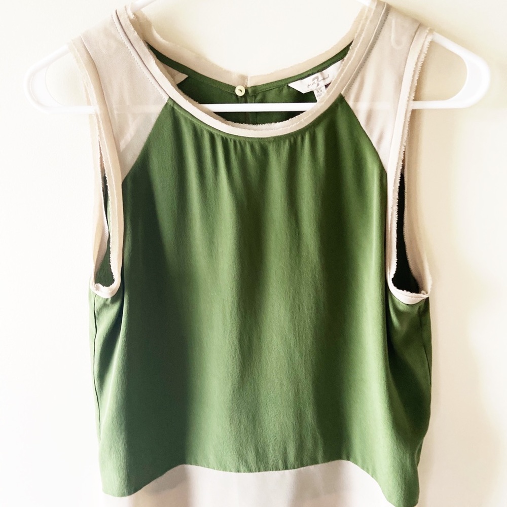7 For All Mankind Green Colorblock Silk Blouse XS